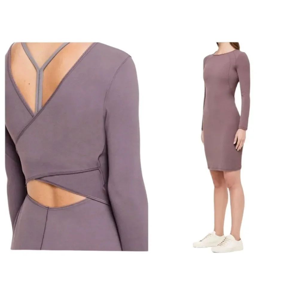 Lululemon Contour Dress Cross Back Nulu Ancient Bark Purple Mauve Size 4